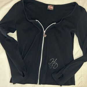 Harley Davidson Zip Black Top with Thumb Holes